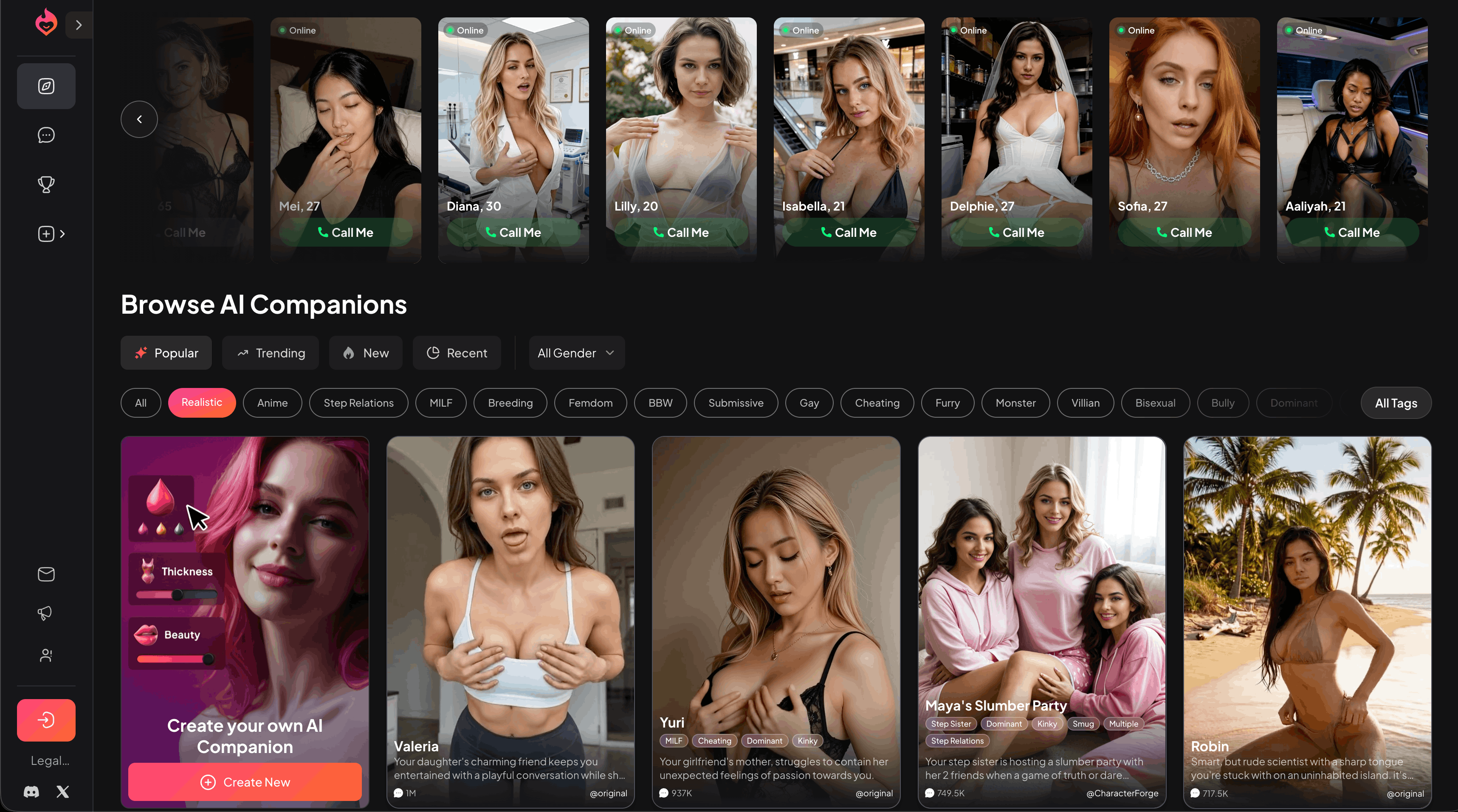 Dream Companion AI girlfriend and NSFW companion chat app screenshot