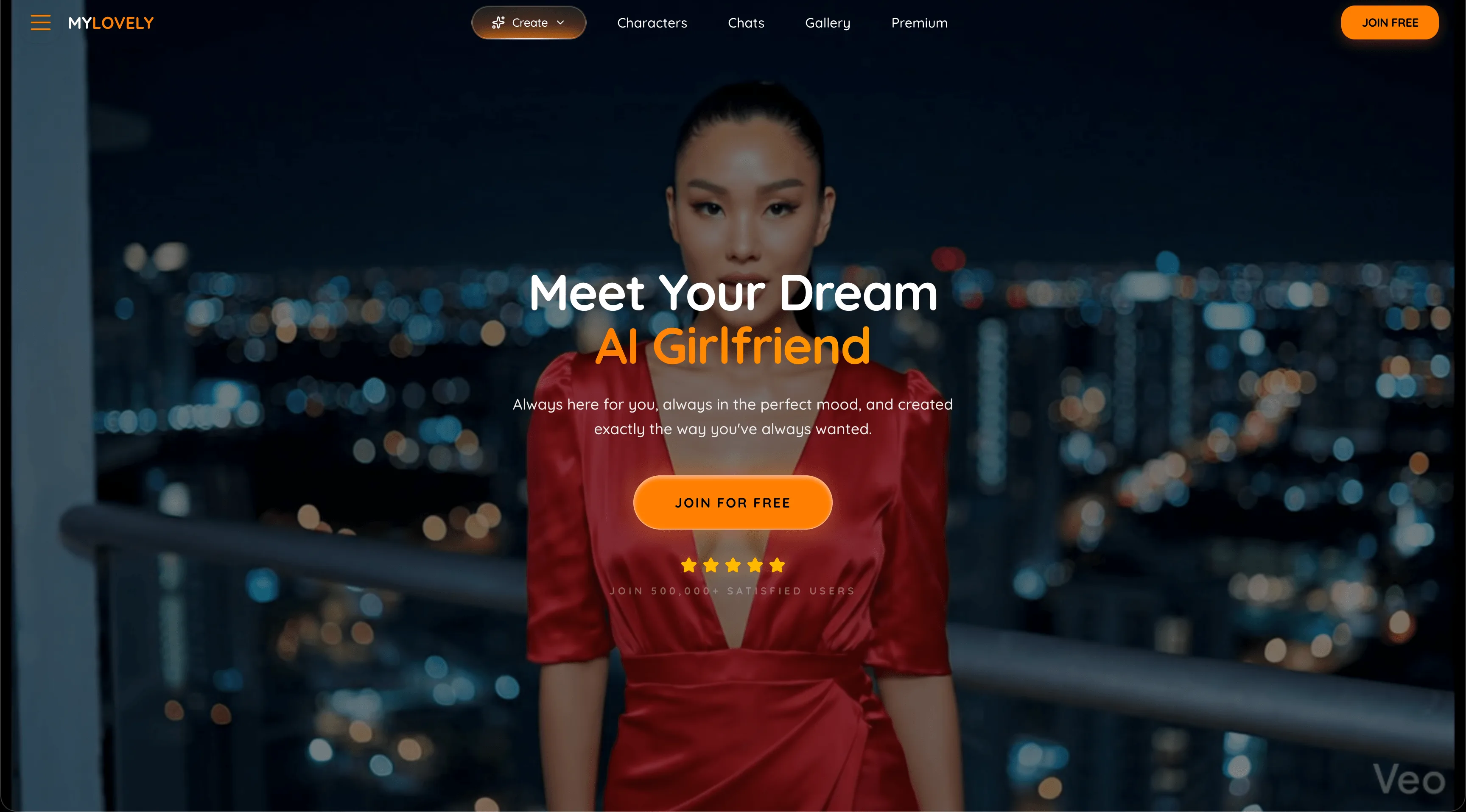 MyLovely AI homepage screenshot showing AI girlfriend companion creation